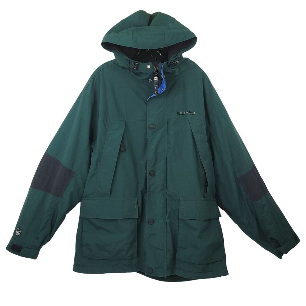 Tommy Hilfiger Spellout Cold Stop Full Zip Jacket READ Coat Mens XL Snap Button